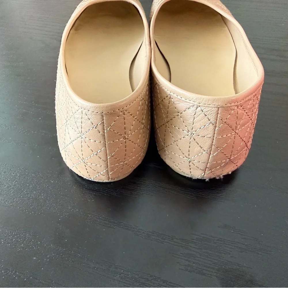 Tory Burch Claire Quilted Ballet Flat Nappa Leather New Porcelain size 7